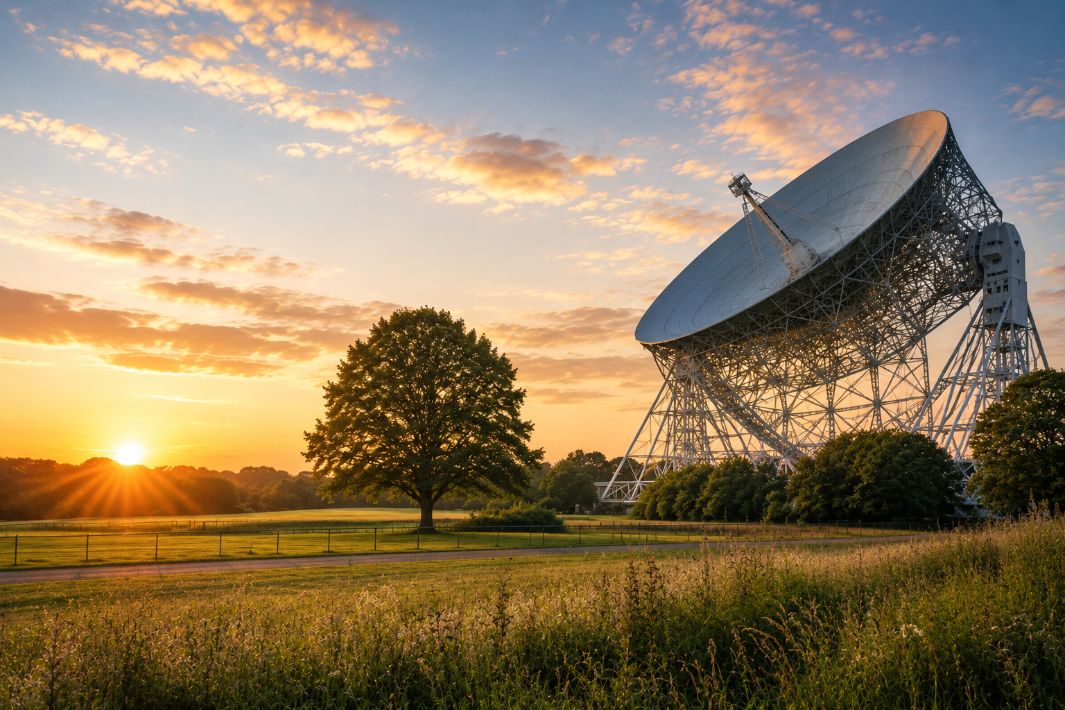 Jodrell Bank at sunset in Cheshire